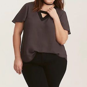 Torrid | Charcoal & Black Georgette Bar V-Neck Top